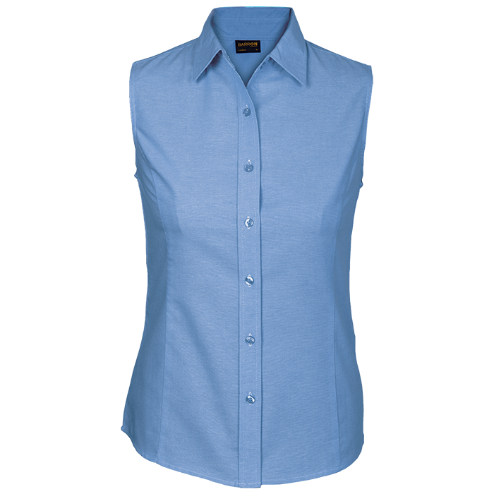 Ladies Oxford Blouse Sleeveless  Sky Blue / SML /