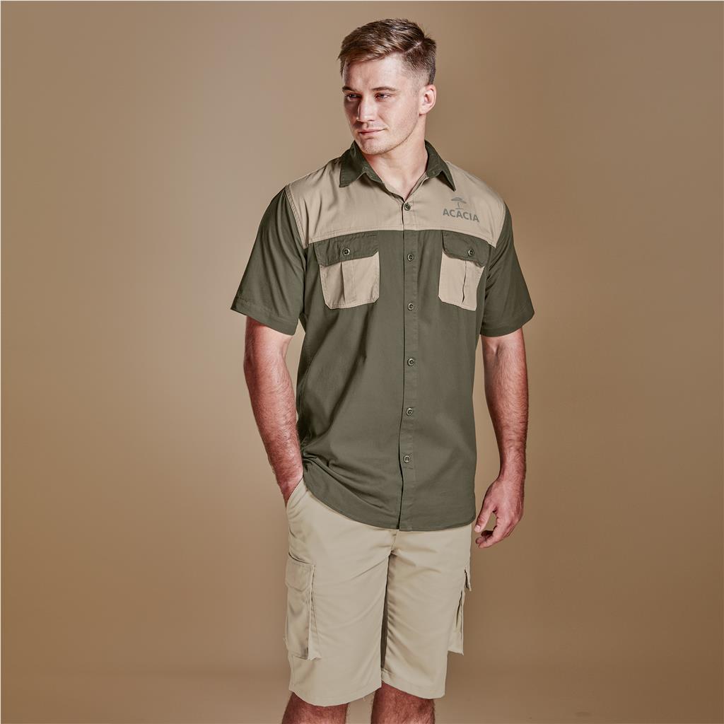 Mens Short Sleeve Serengeti 2-Tone Bush Shirt