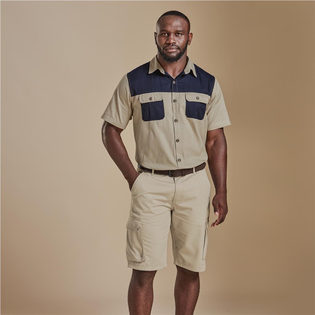 Mens Short Sleeve Serengeti 2-Tone Bush Shirt