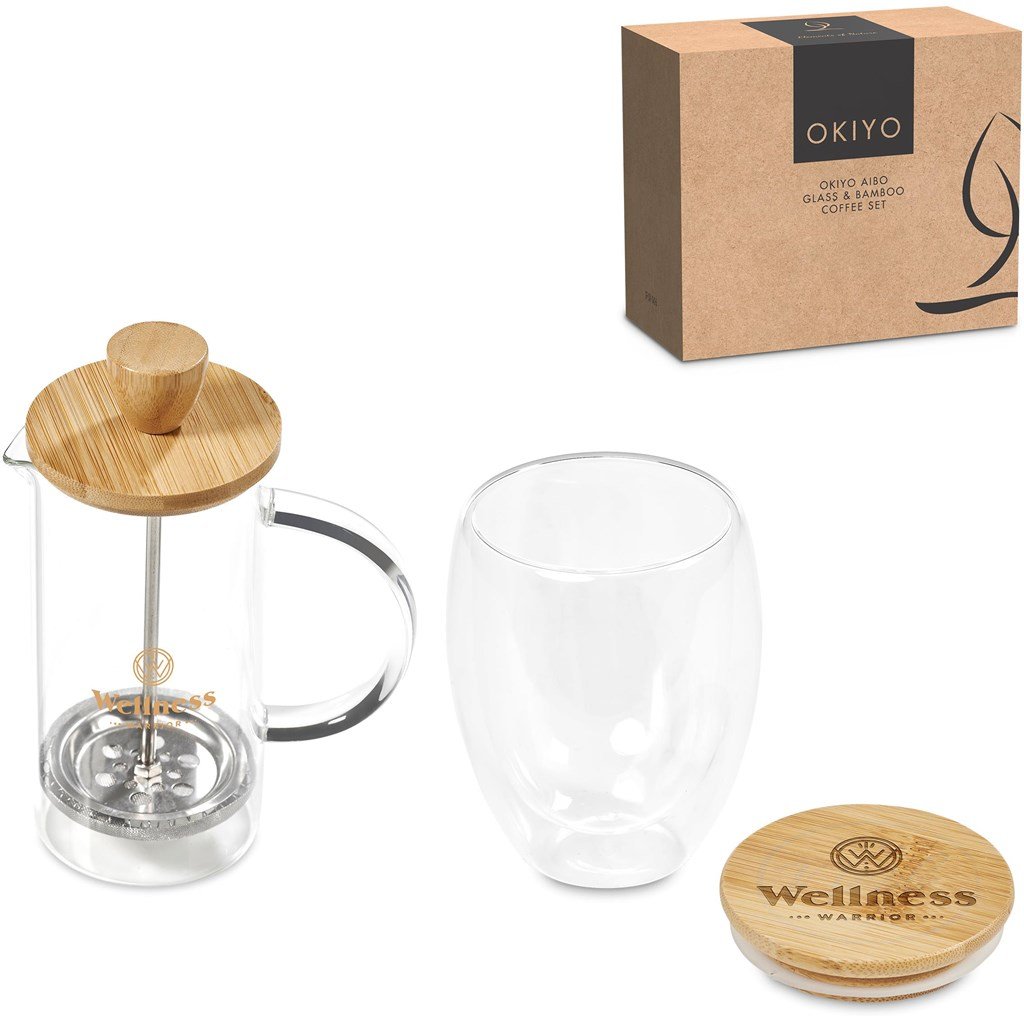 Aibo Glass & Bamboo Coffee Set