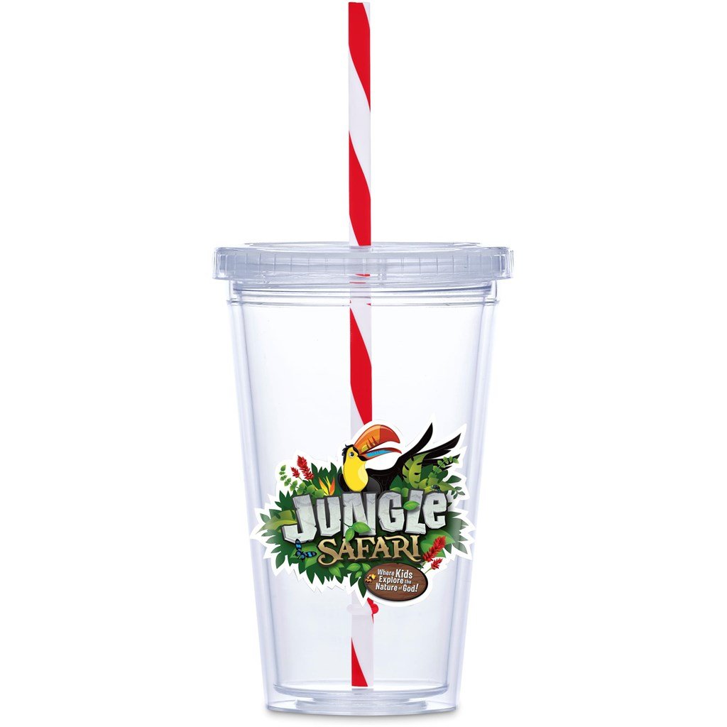 Malibu Double-Wall Plastic Tumbler & Straw - 470ml