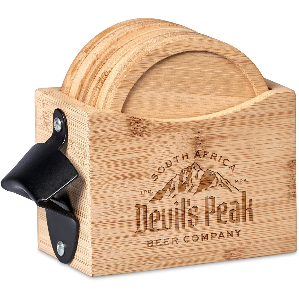 Kanpai Bamboo Coaster & Bottle Opener Set