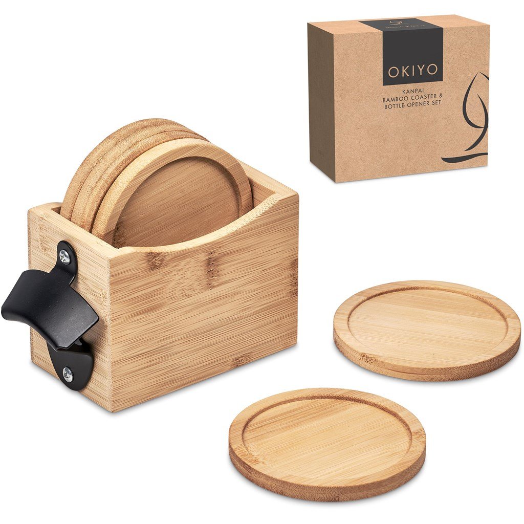 Kanpai Bamboo Coaster & Bottle Opener Set