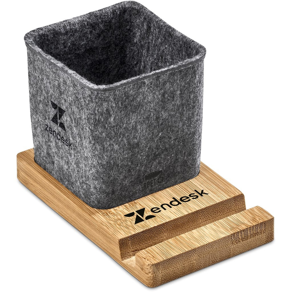 Recycled PET & Bamboo Desk Caddy Phone Stand