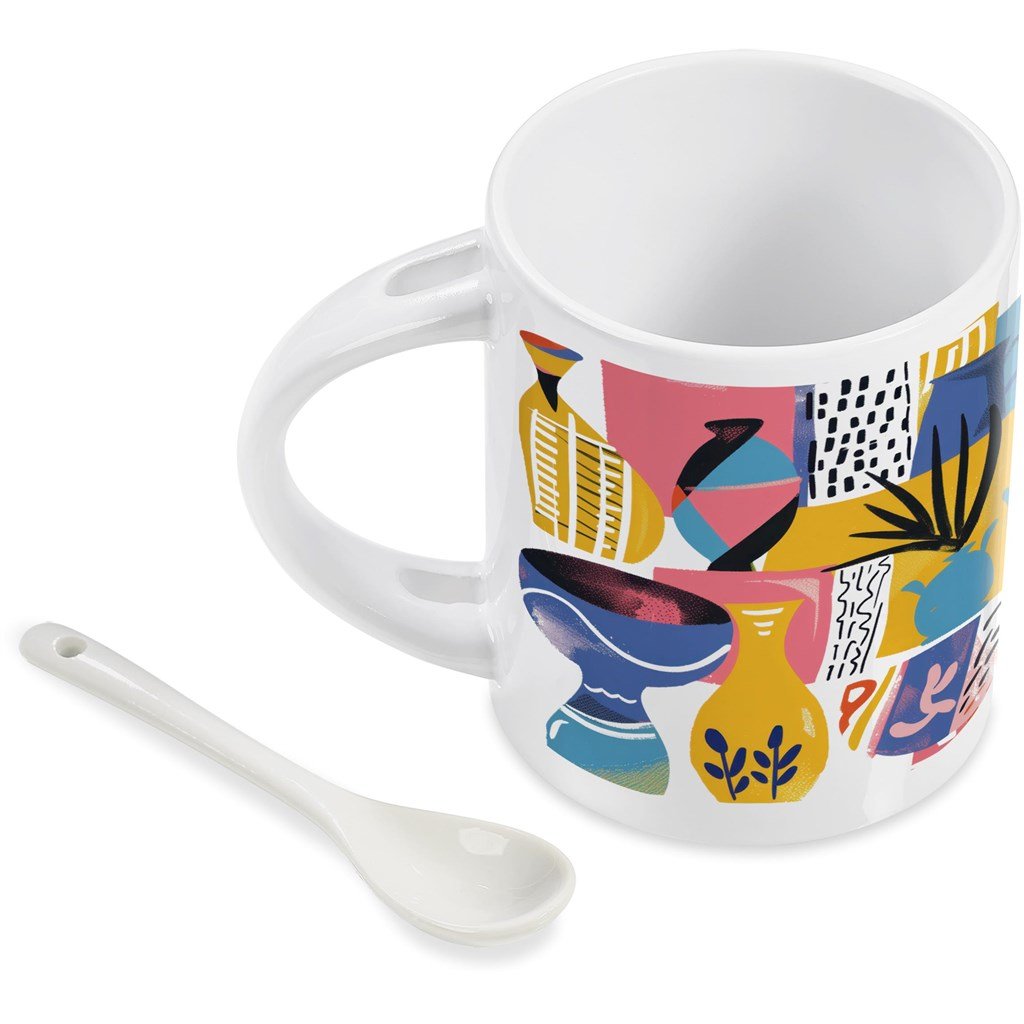 Eden Sublimation Ceramic Coffee Mug & Spoon Set - 320ml