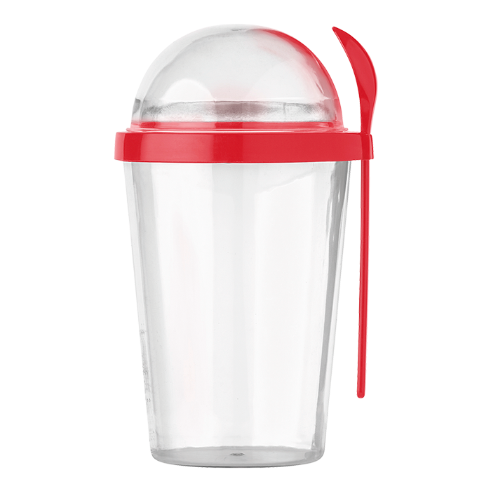 450ml Dual Compartment Breakfast Mug with Spoon Red / STD / Regular - Drinkware