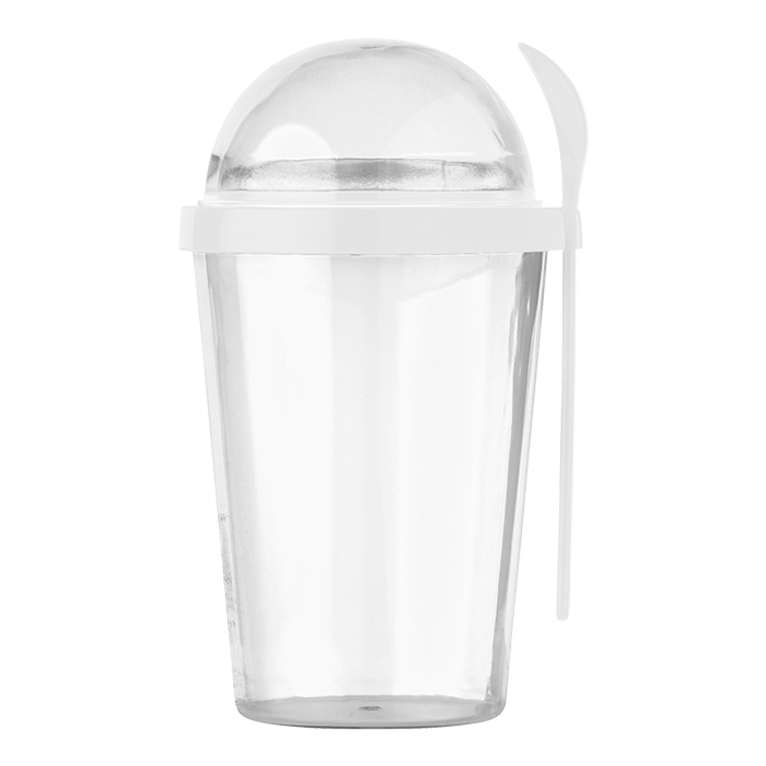 450ml Dual Compartment Breakfast Mug with Spoon White / STD / Regular - Drinkware