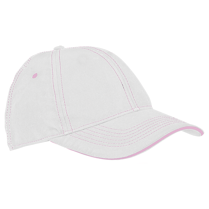 6 Panel Microfibre Stitch Cap White/Pink / STD / Last Buy - Caps