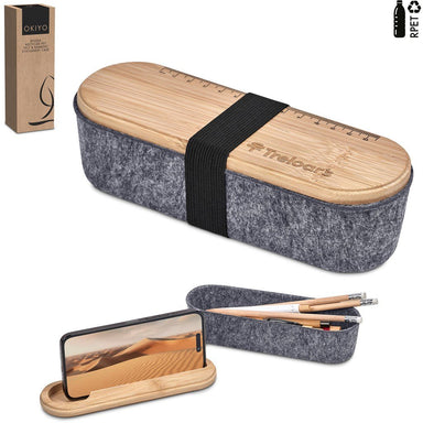 Byoga Recycled PET Felt & Bamboo Stationery Case GREY - Stationery,Bamboo Products,Recycled Products,Stationery,Recycled