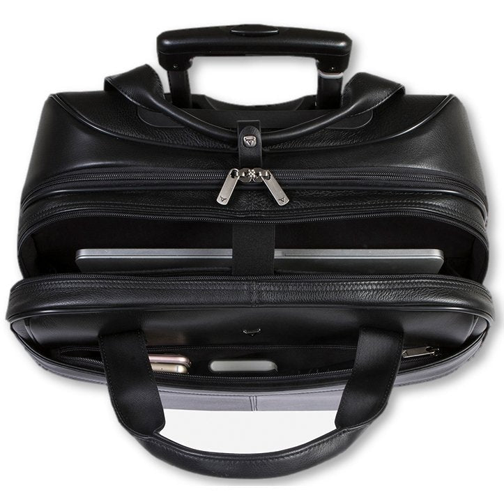 Cassidy Leather 17" Laptop/Overnight Trolley Bag | Black-