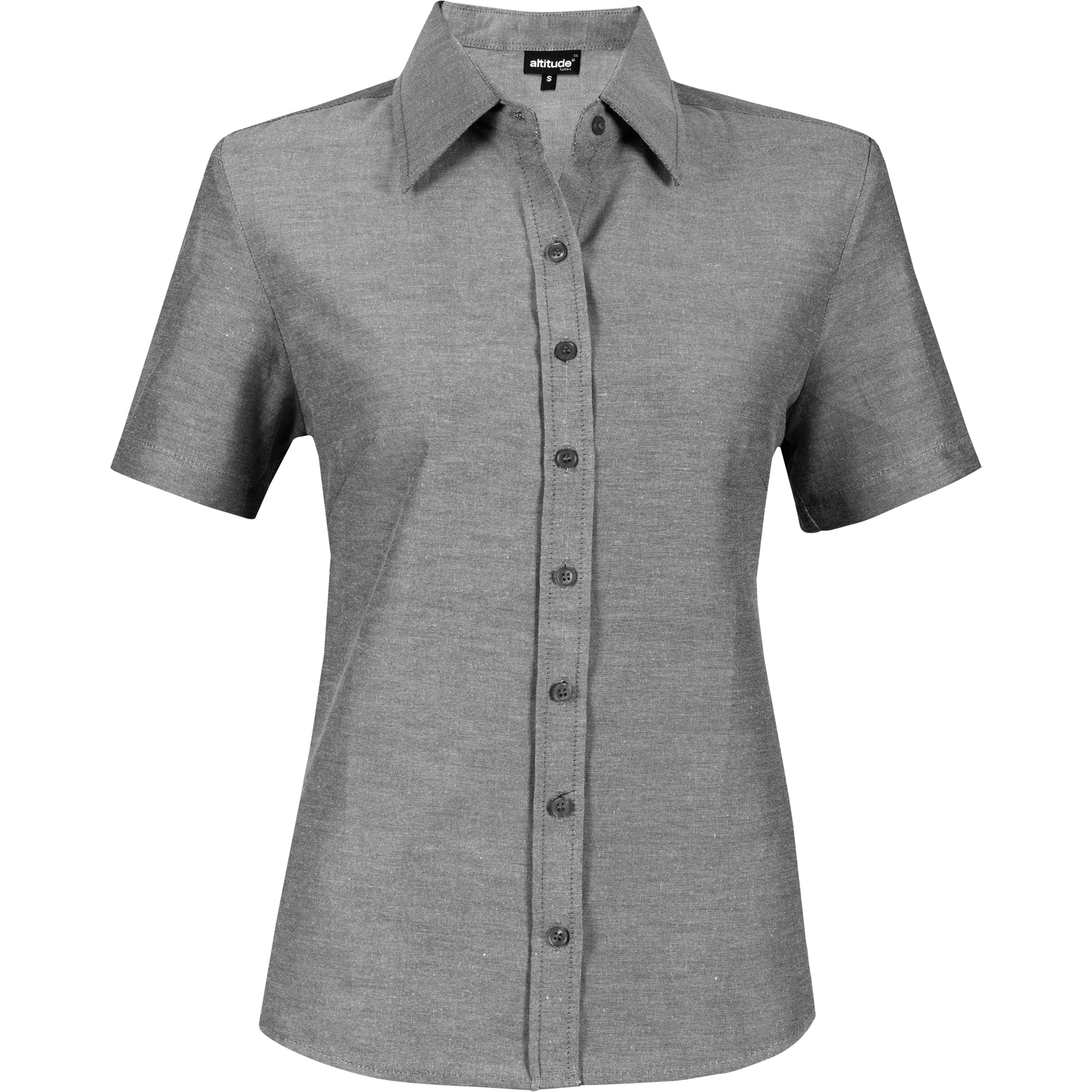 Ladies Short Sleeve Oxford Shirt - Charcoal Only-L-Charcoal-C