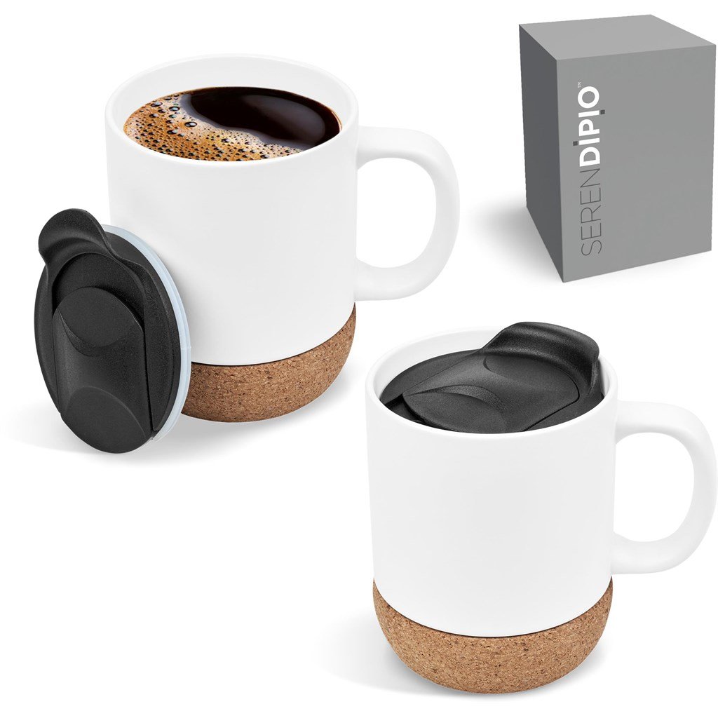 Serendipio Sienna Cork & Ceramic Sublimation Coffee Mug - 340ml Solid White / SW