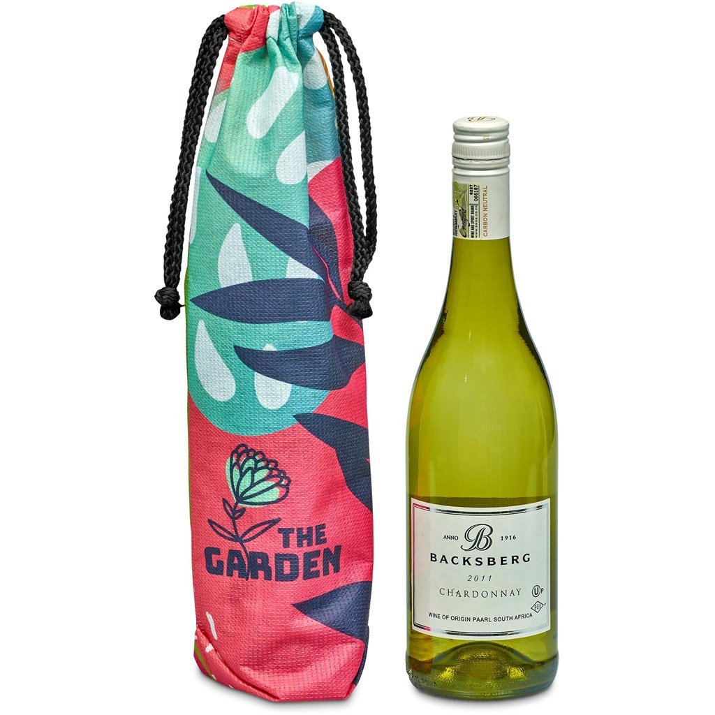 Custom Tipsy RPET Wine Bottle Drawcord Bag BLACK - Drawstring Bags and Backpacks,Custom Backpacks