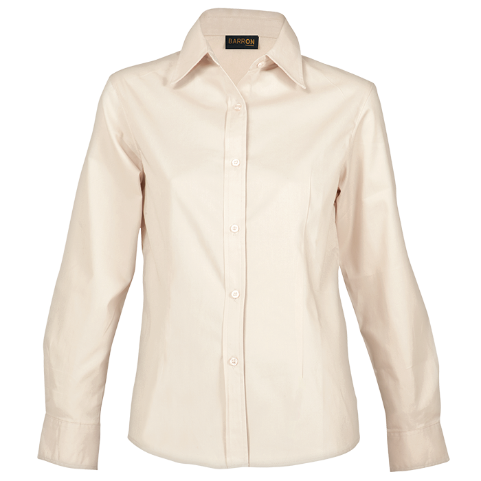 Ladies Brushed Cotton Twill Blouse Long Sleeve Stone / MED / Last Buy - Shirts-Corporate