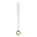 A plain bronze medal attached to a white satin lanyard.