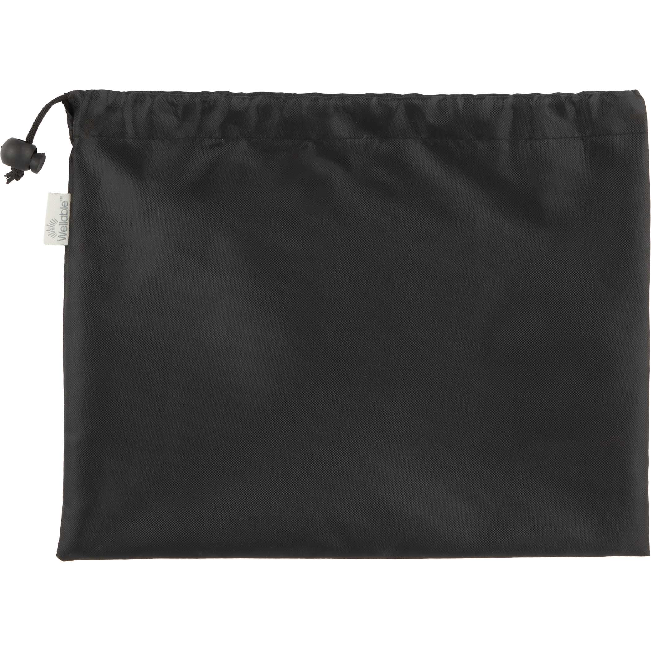 Black drawstring pouch for resistance bands on a white background